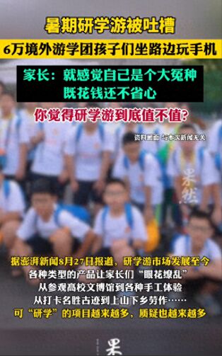 研学团还是韭菜团？6万境外游学团孩子们坐路边玩手机